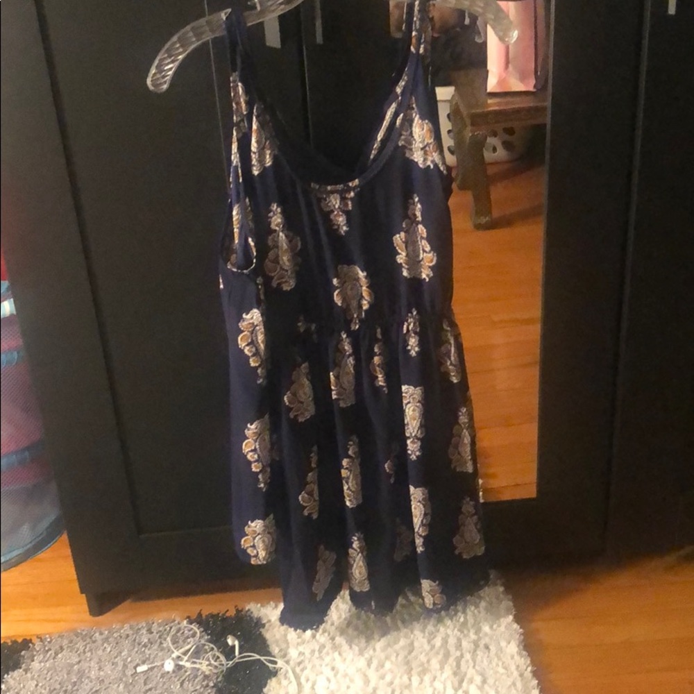Navy blue medium length dress with open shoulders